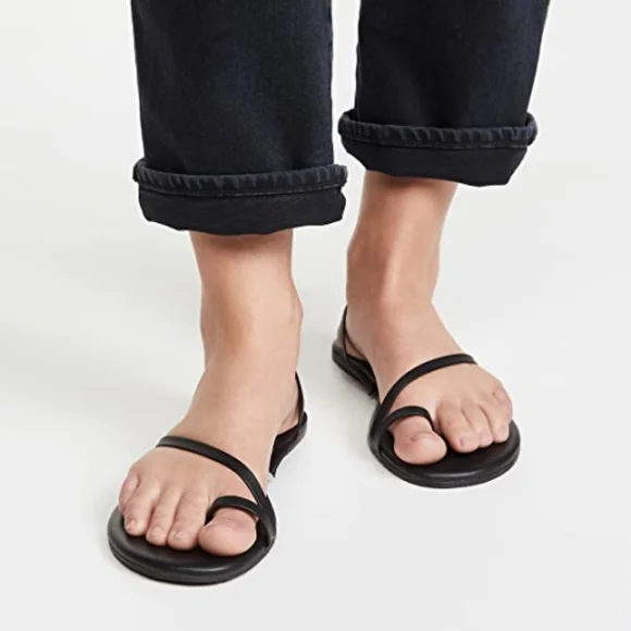 Tkees LC Sandals Leather Black Slingback Strappy Flats 9 - Picture 6 of 15